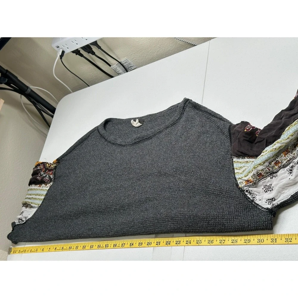We The Free People Sweater Womens Small Gray Black Blossom Thermal Boho‎ Knit